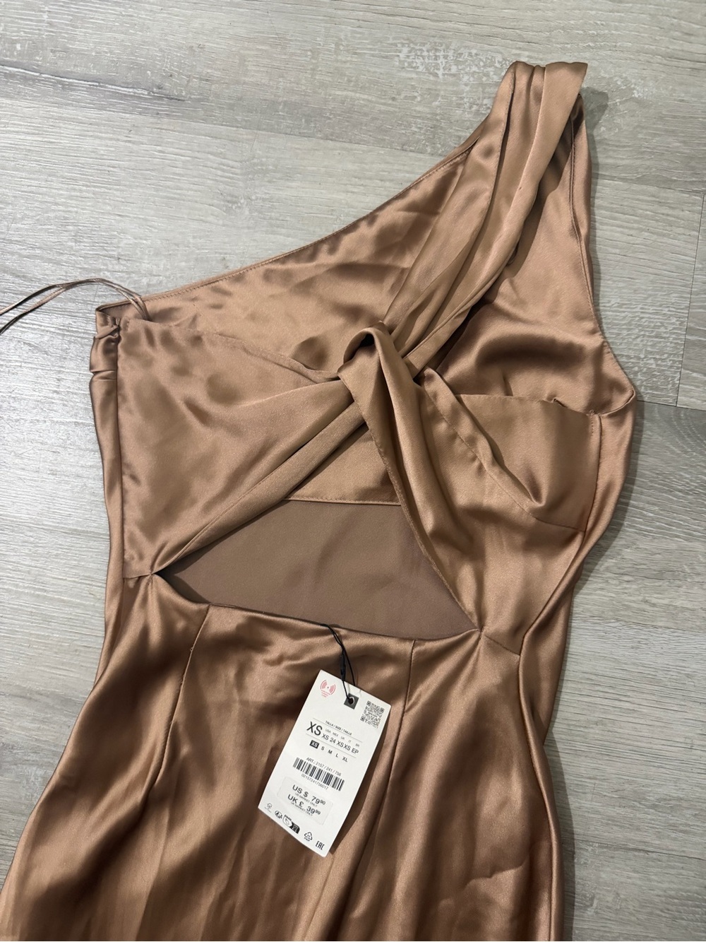 Zara One-Shoulder Satin Dress in Champagne Gold - Picture 10 of 13
